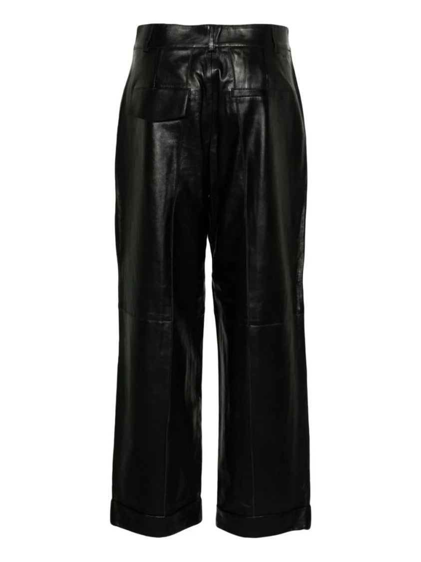 Aeron Cuffed Black Leather Trousers With Relaxed Fit