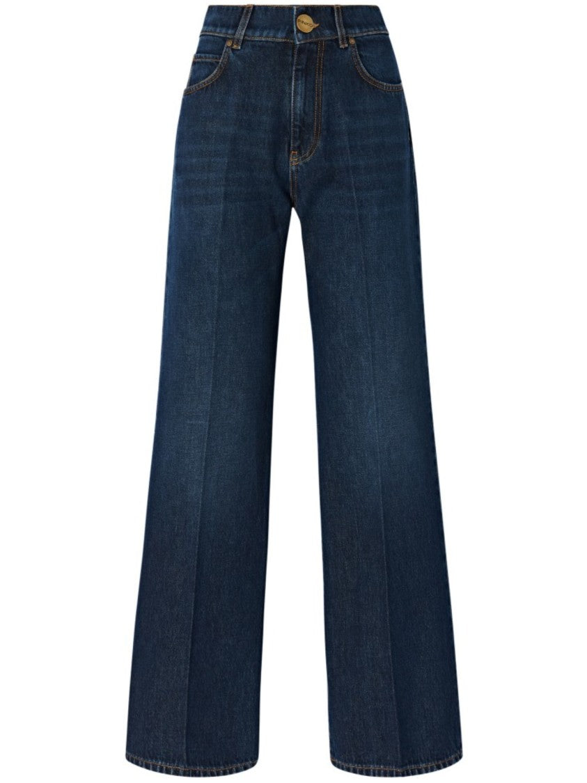 Pinko High-Waisted Wide-Leg Denim Pants With Classic Five-Pocket Design