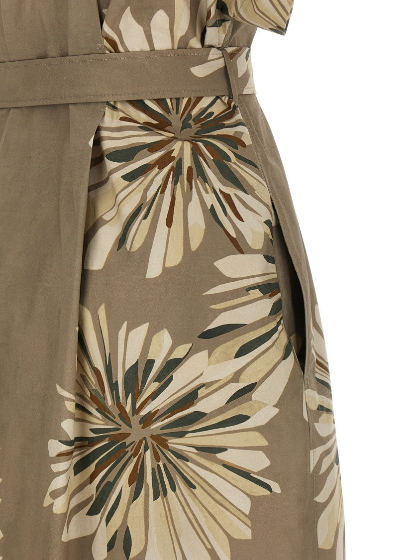 Brunello Cucinelli Floral Poplin Chemisier Long Dress