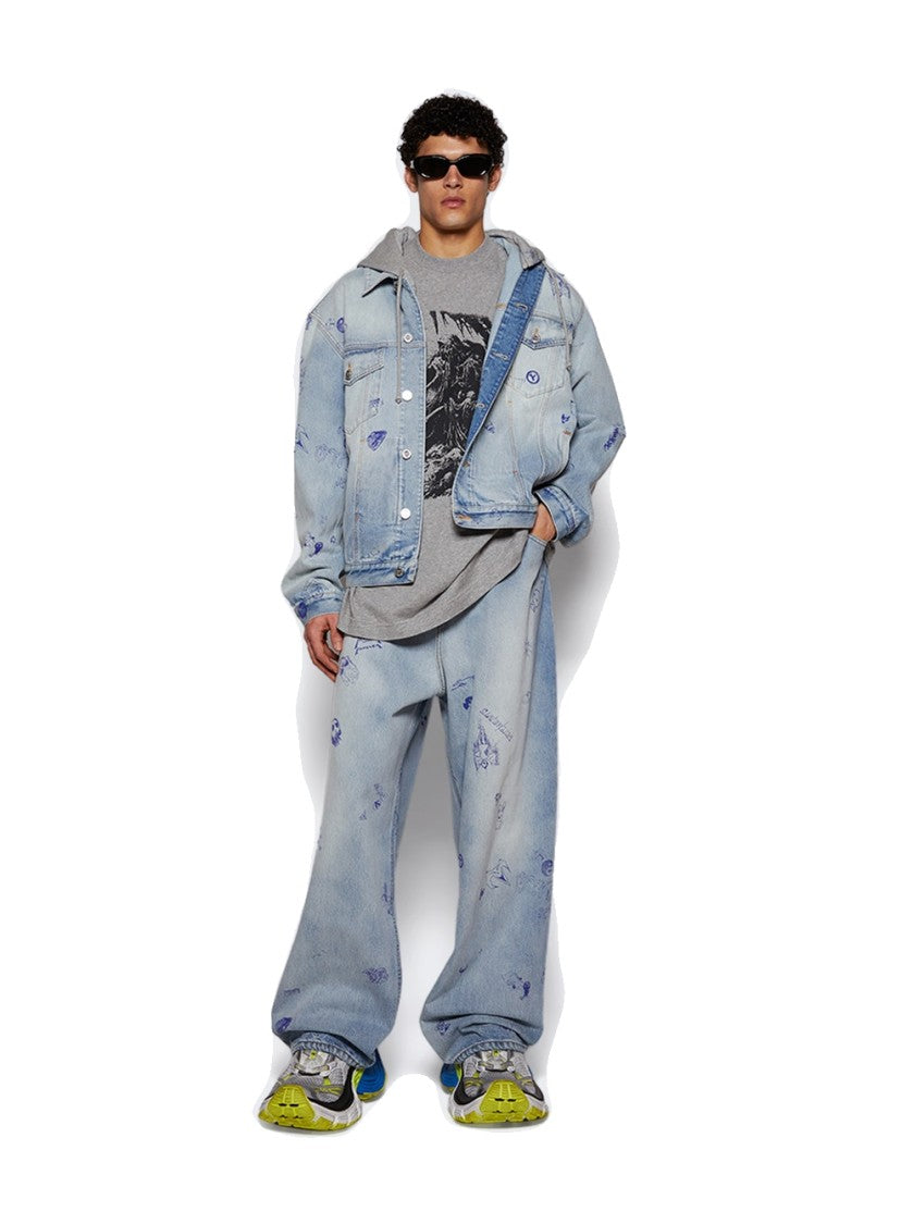 Vetements Scribbled Hooded Jacket Light Blue