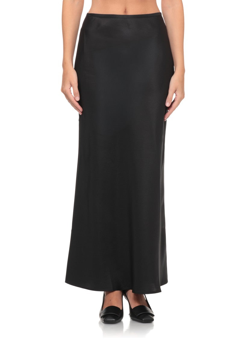 Loulou De Saison Black Satin Finish Hook Closure Silk Long Skirt