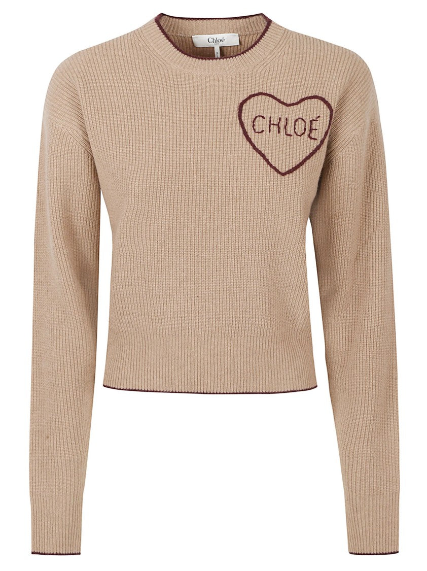 Chloé Wool Cashmere-Blend Heart Logo Sweater