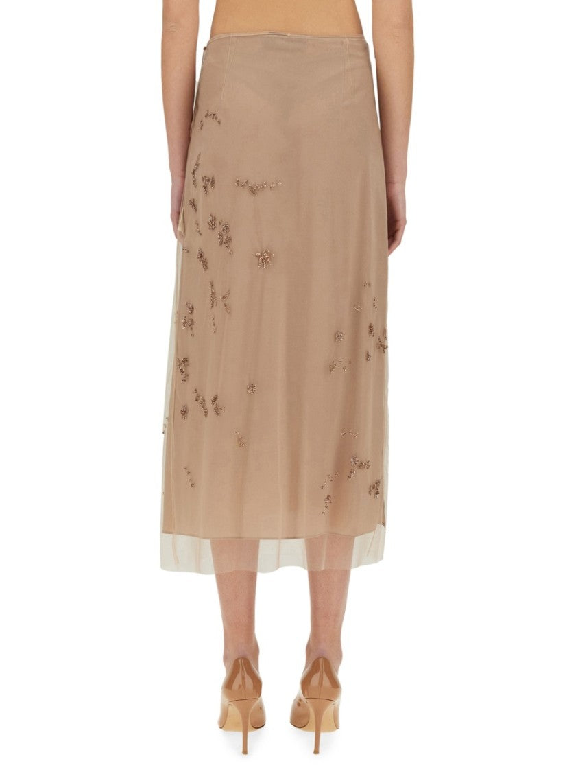 Fendi Embroidered Tulle Maxi Skirt With Sheer Overlay