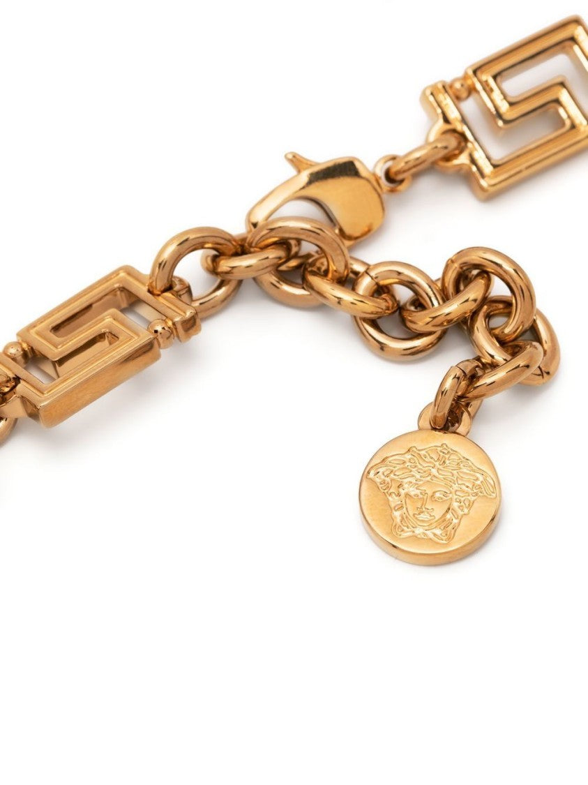 Versace Gold-Tone Greca Detail Logo Pendant Necklace