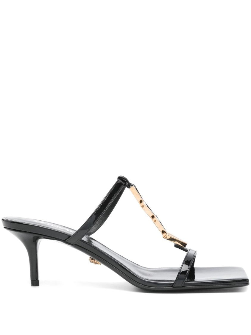 Versace Black Mid Heel Leather Sole Sandals