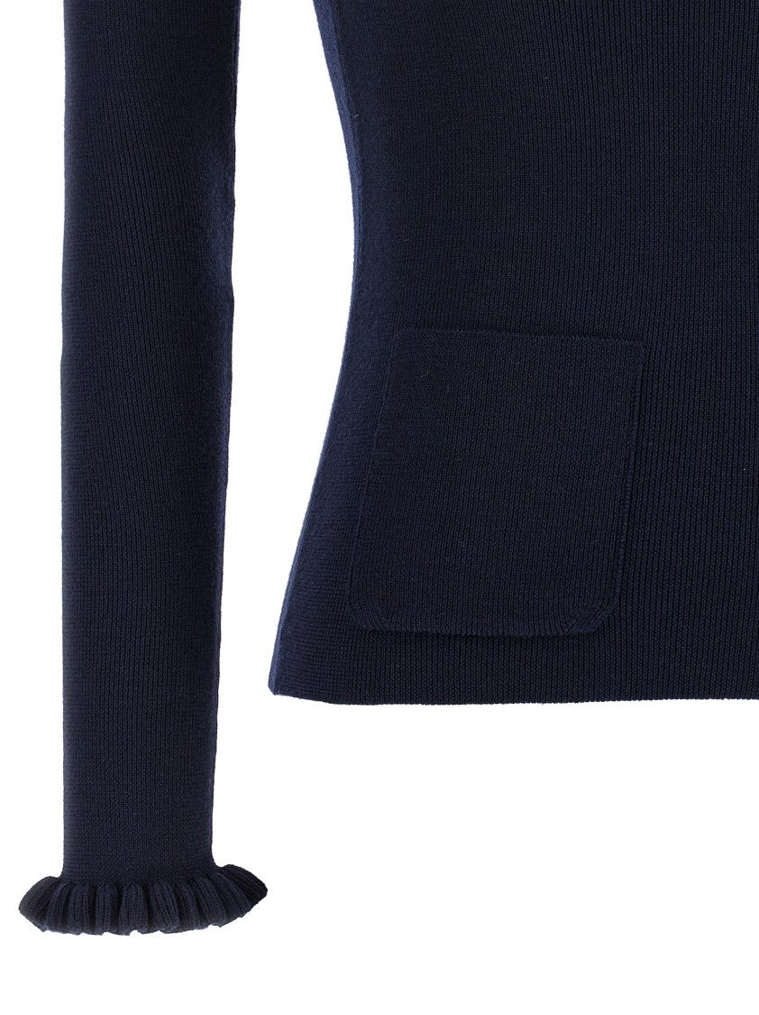 Valentino Garavani Dense Weave Virgin Wool Sweater With Ruffled Cuffs