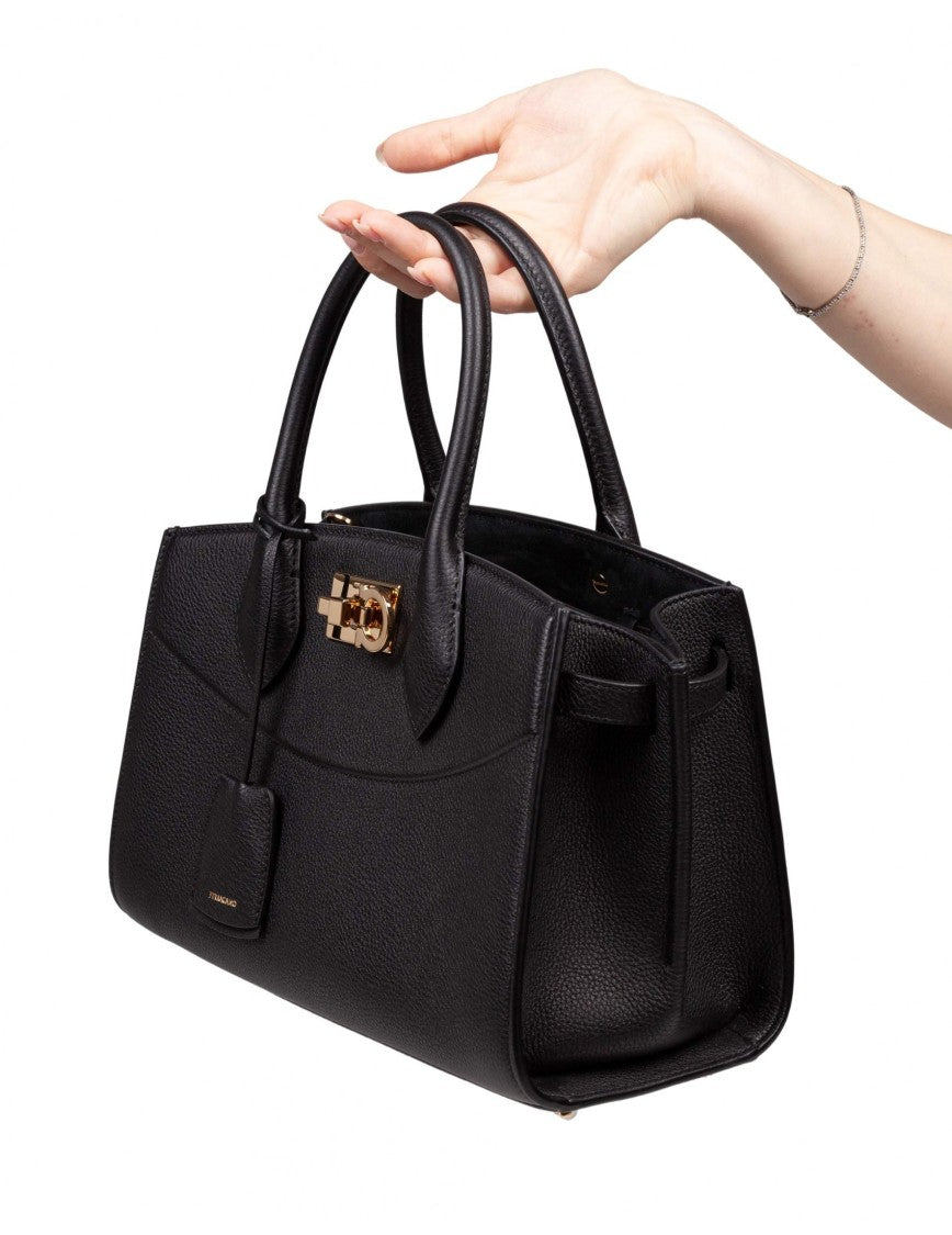 Salvatore Ferragamo Black Studio Hammered Leather Handbag