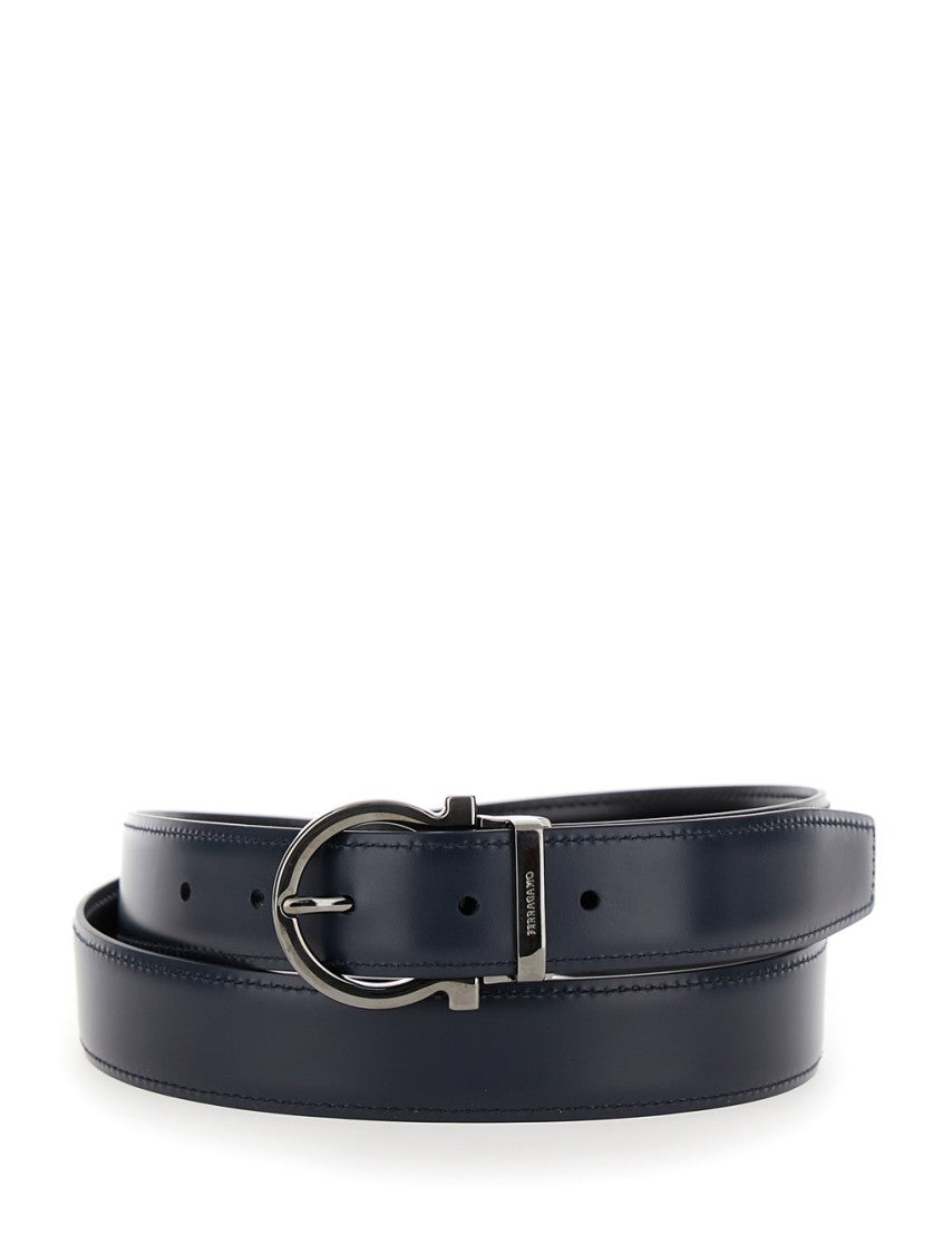 Salvatore Ferragamo Black Leather Belt With Gancini Buckle