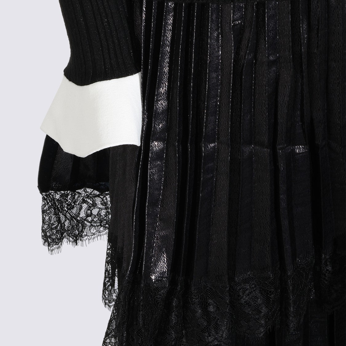 Self-Portrait Fitted Ribbed Knit Pleated Jewel Button Midi Dress