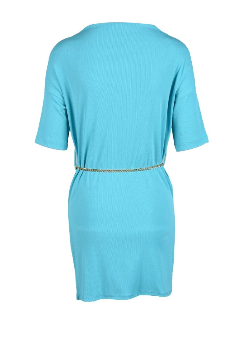 Gil Santucci Light Blue Geometric Viscose-Blend Day Dress