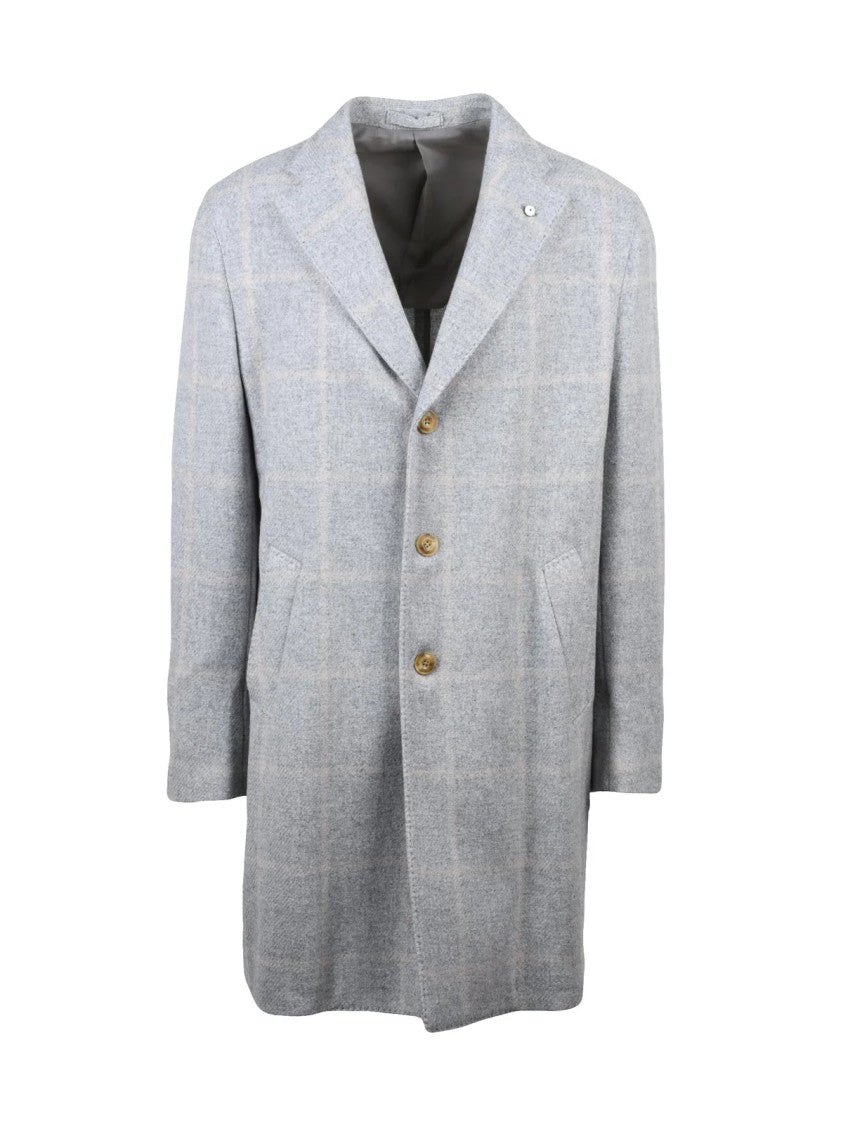 L.B.M. 1911 Tailored Grey Coat With Classic Notch Lapel And Check Pattern