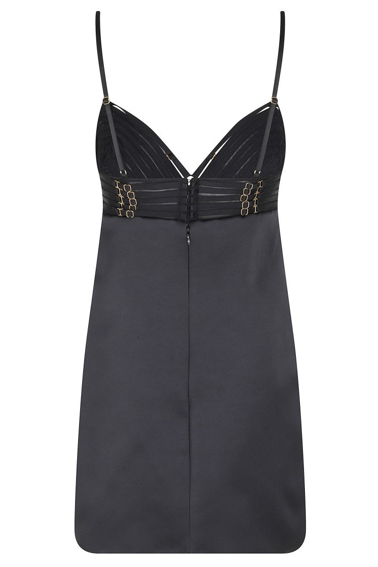 Elisabetta Franchi Black Metal Logo Sweetheart Polyester Mini Dress