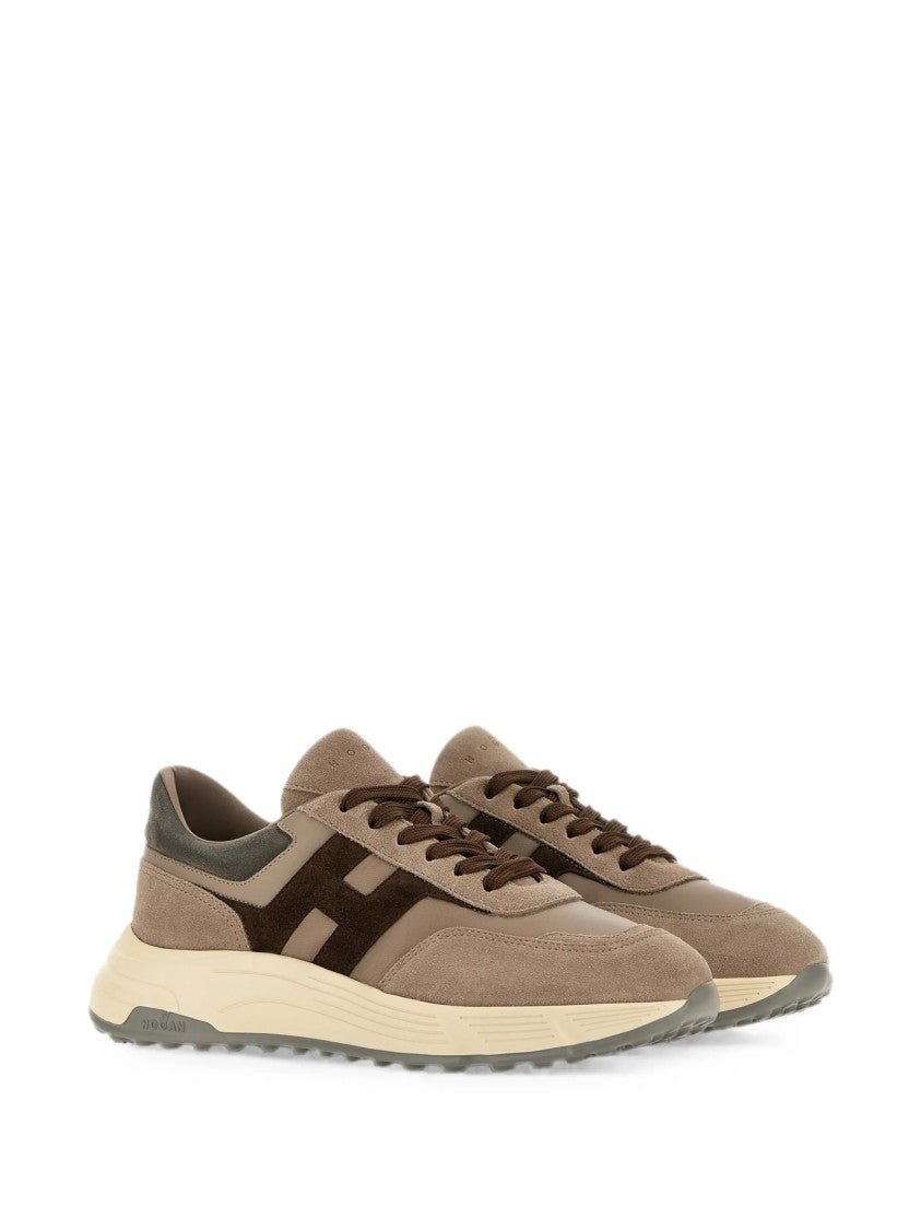 Hogan Taupe Suede Leather Low-Profile Sneakers