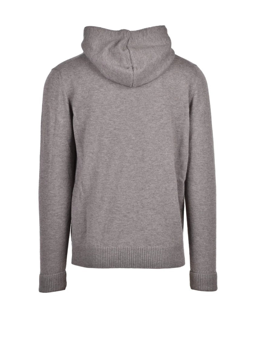 Alpha Studio Relaxed Fit Knit Sweatshirt With Hood And Ribbed Details