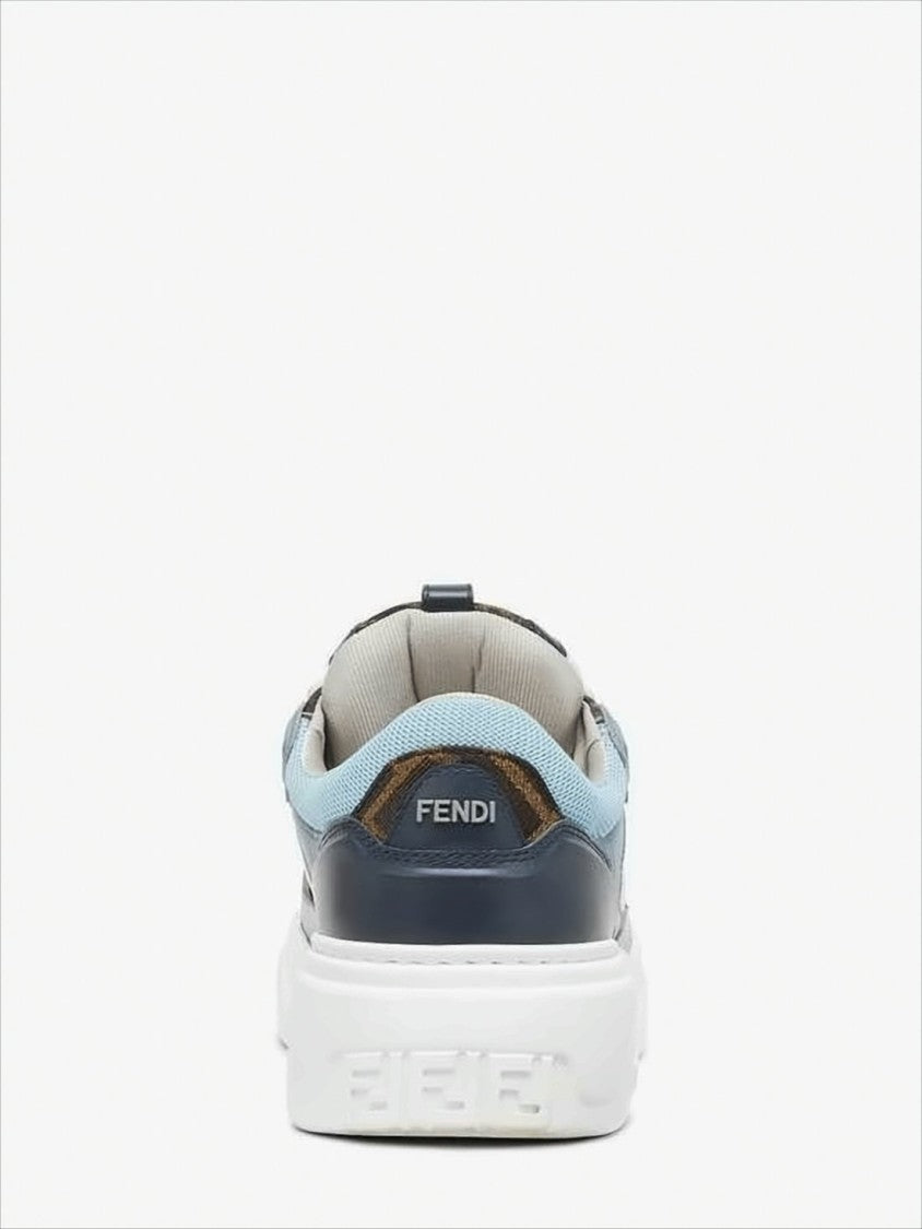 Fendi Layered Blue And White Low-Top Sneakers With Monogram Accents