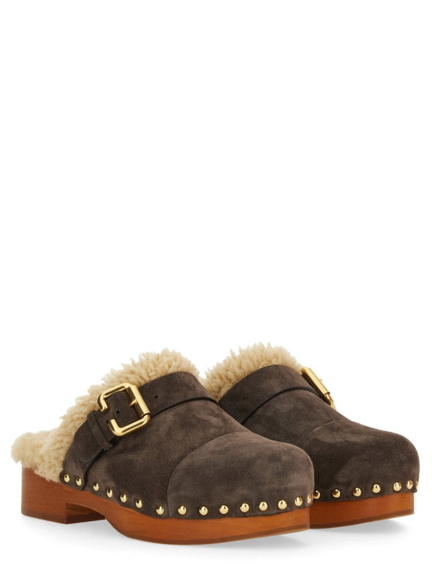 Chloé Jeannette Gold Detail Shearling Mules