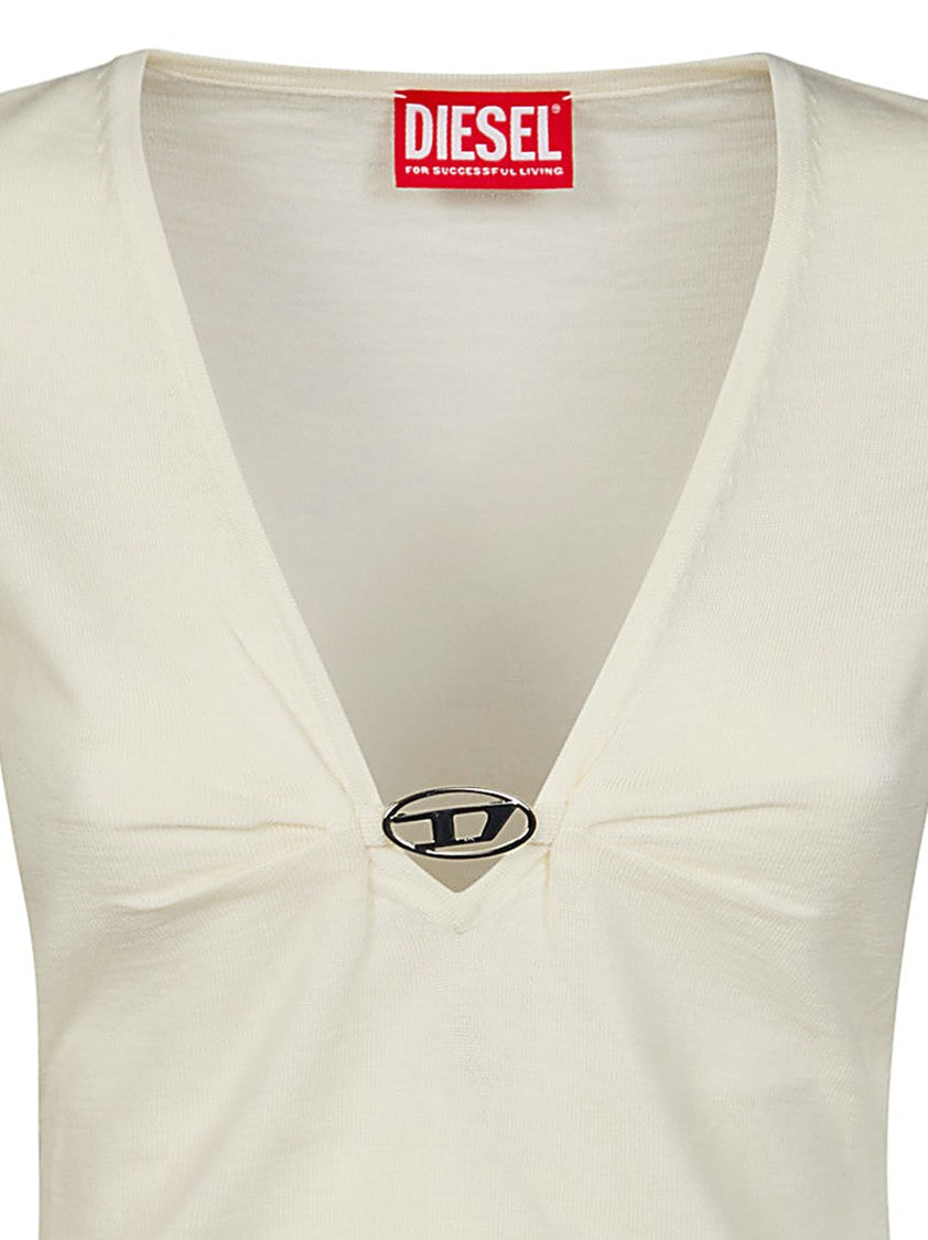 Diesel Deep V-Neck Long-Sleeved Top With Gathered Detail