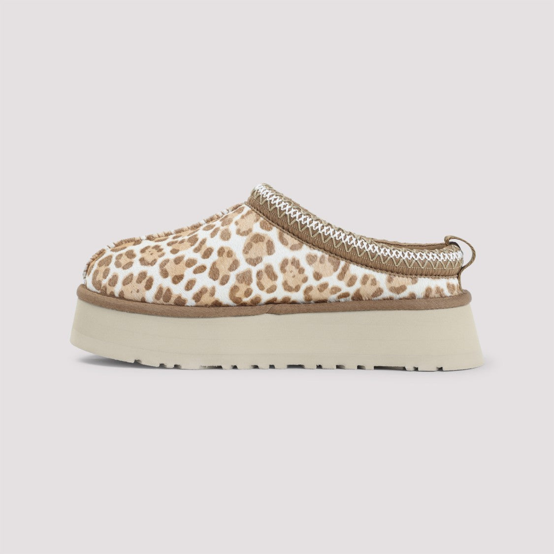 Ugg Plush Leopard Print Slippers With Cream Platform Sole