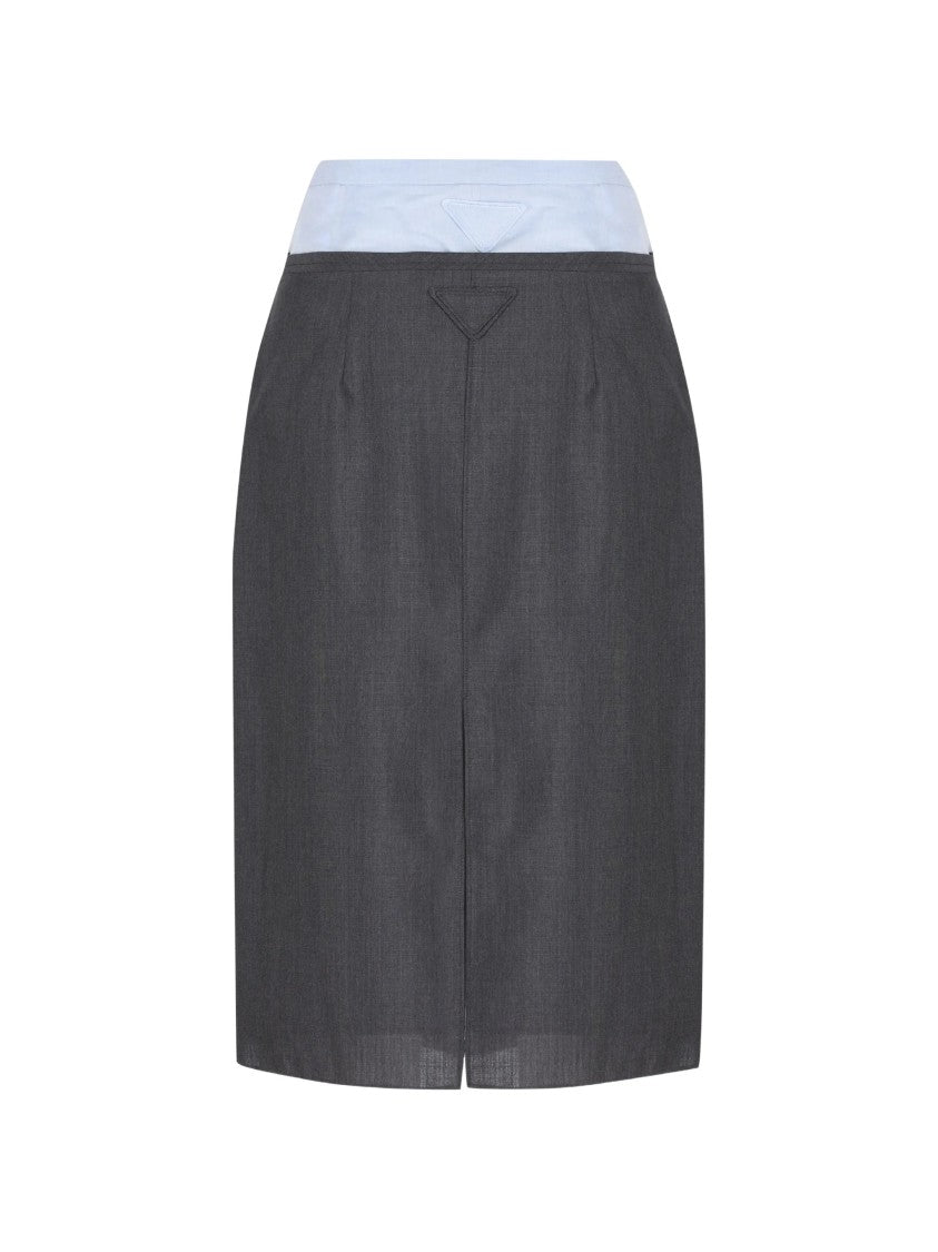 Prada Straight-Silhouette Midi Skirt With Button-Down Closure And Contrasting Waistband