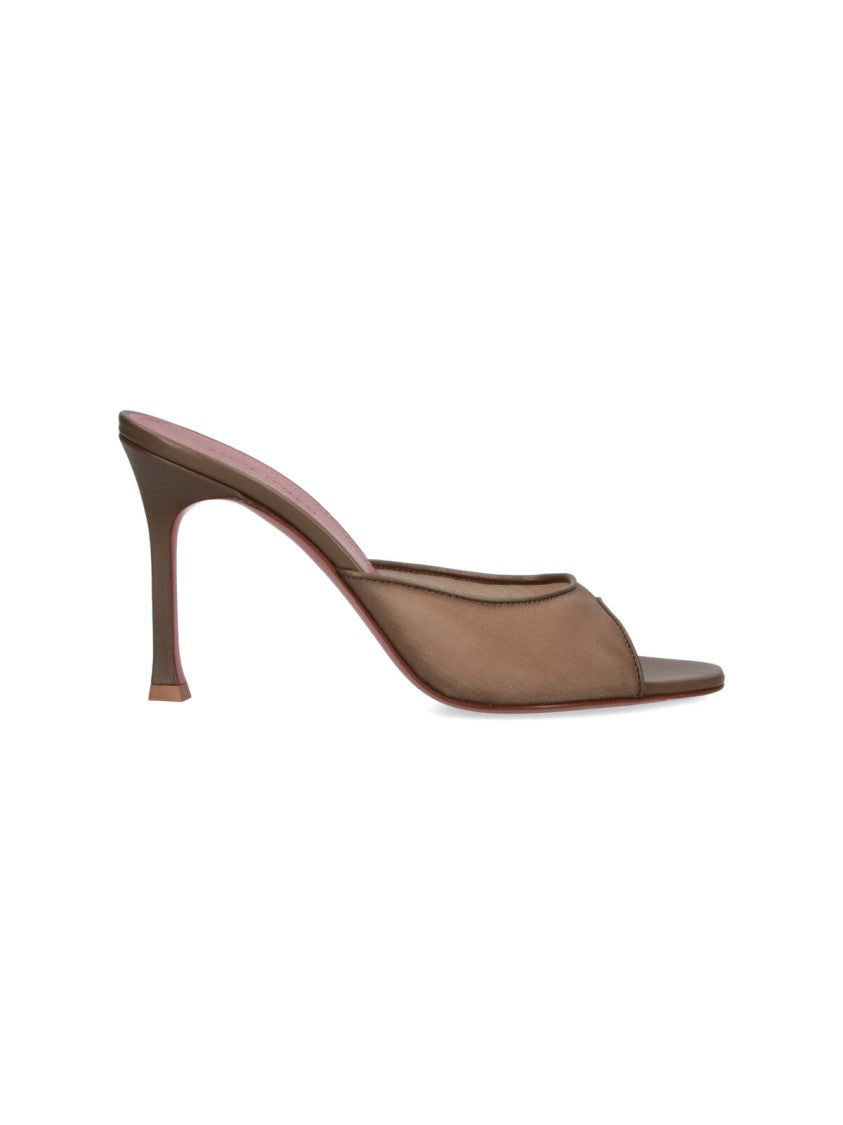 Amina Muaddi Beige Slim Flared High-Heeled Mule