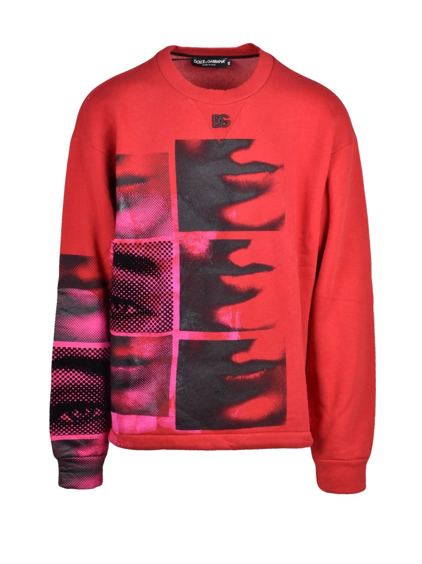 Dolce & Gabbana Red Graphic Print Cotton-Blend Sweatshirt