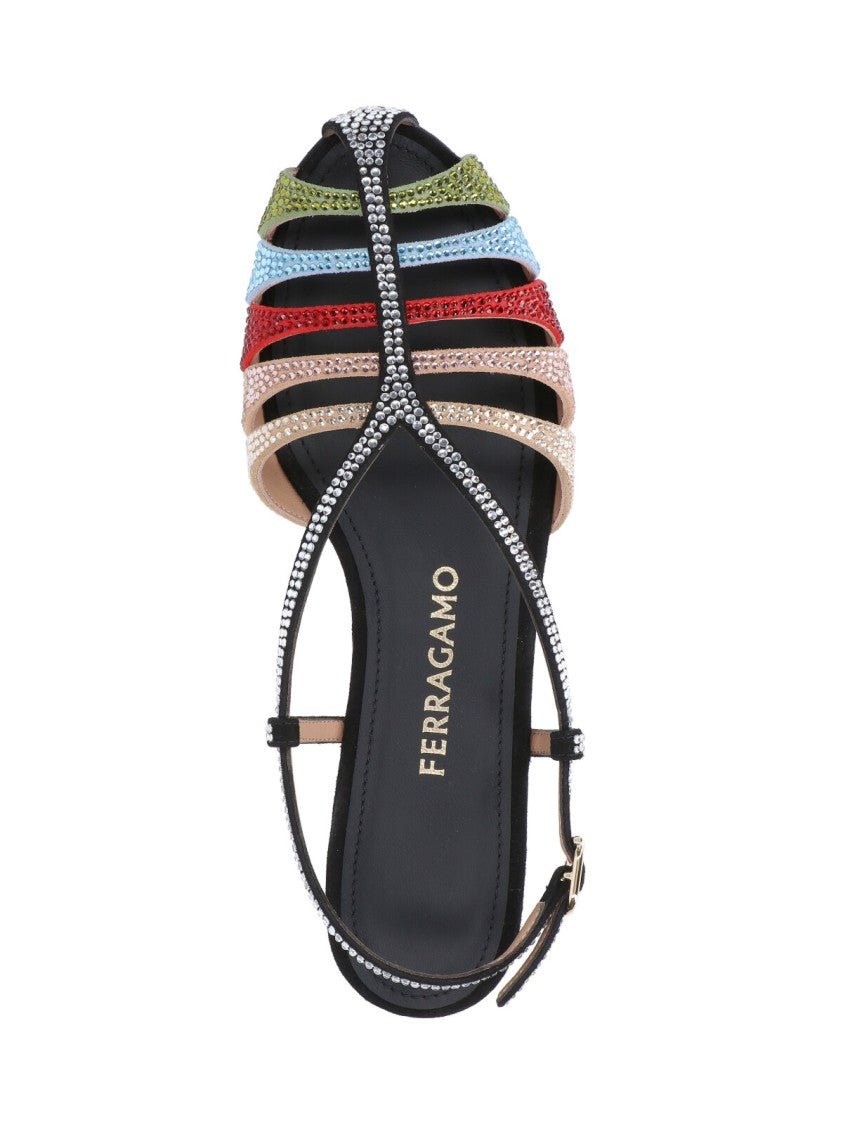 Ferragamo Playful Multicolour Strappy Sandals With Flat Sole
