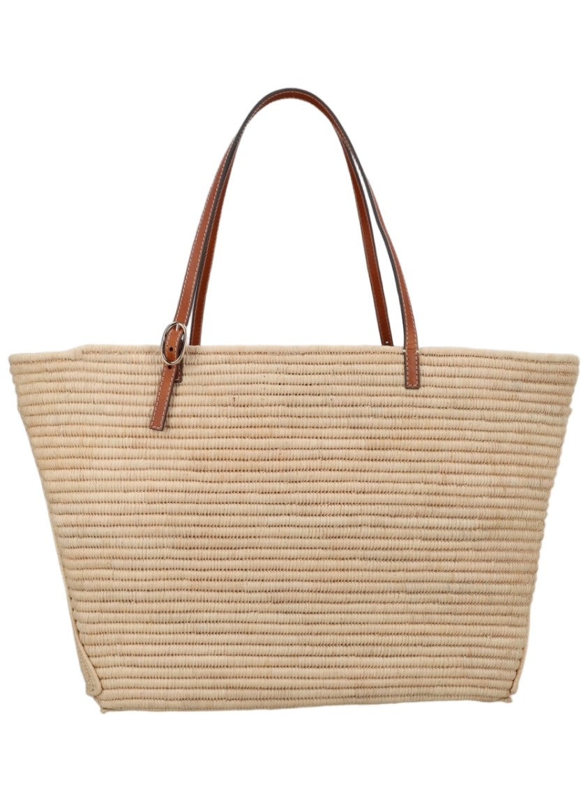 Tory Burch Woven Raffia Textured Logo Tote Bag