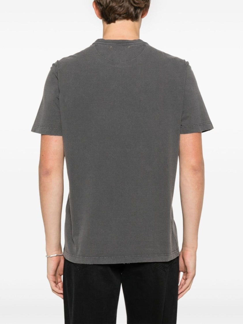 Golden Goose Grey Cotton Distressed Logo T-Shirt