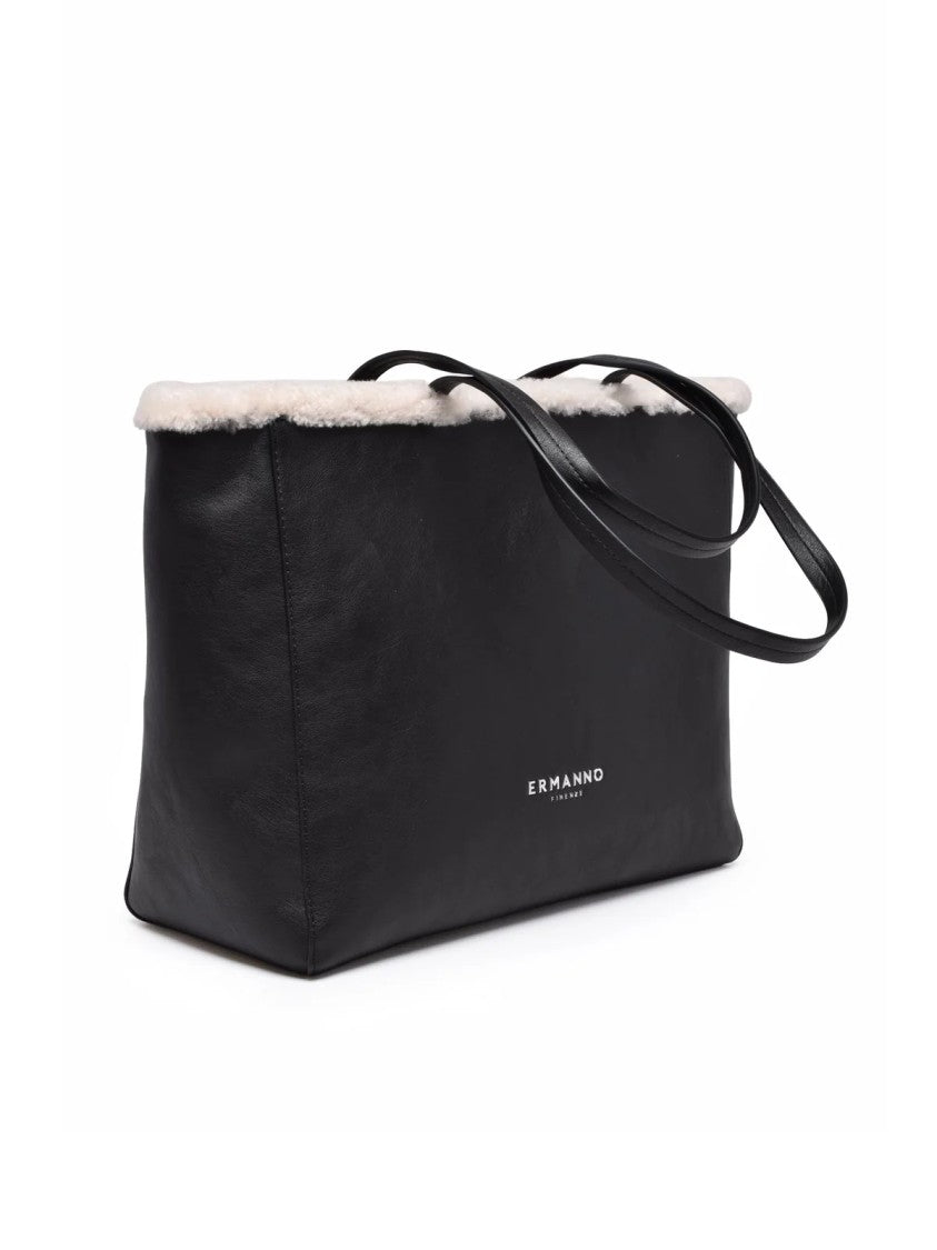 Ermanno Firenze Vanessa Shoulder Bag With Smooth Black Exterior And Contrasting Trim