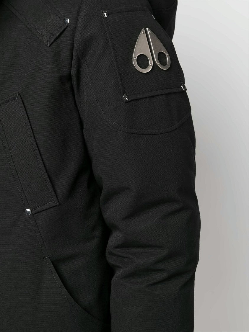 Moose Knuckles Black Padded Bomber Jacket With Fur-Trimmed Hood