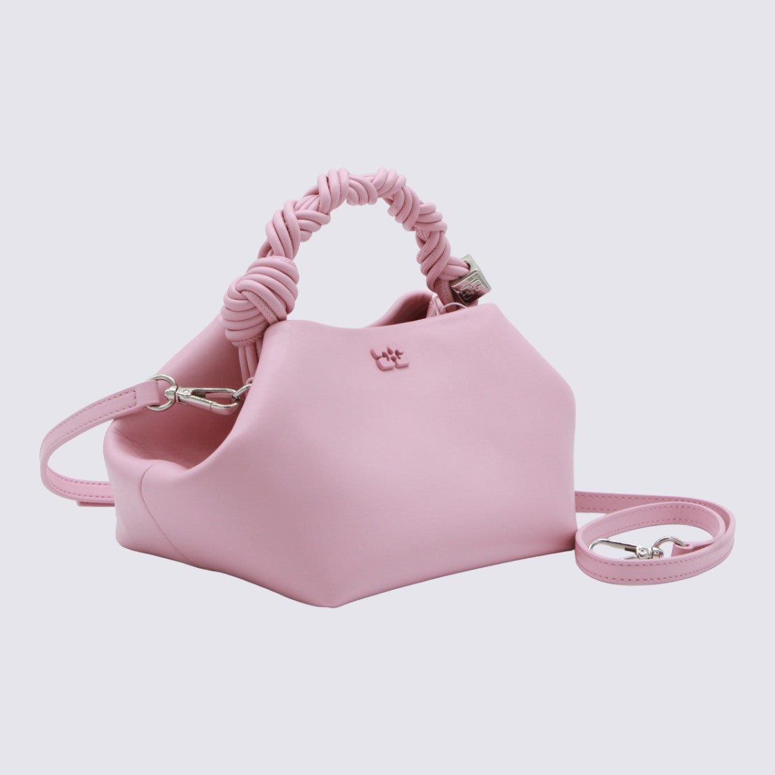 Ganni Pastel Pink Handbag With Geometric Shape And Twisted Handle