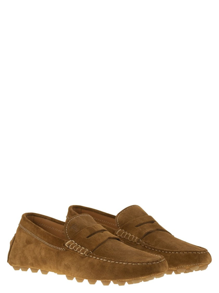 Tod's Contemporary Suede Gommino Moccasin With Embossed Monogram