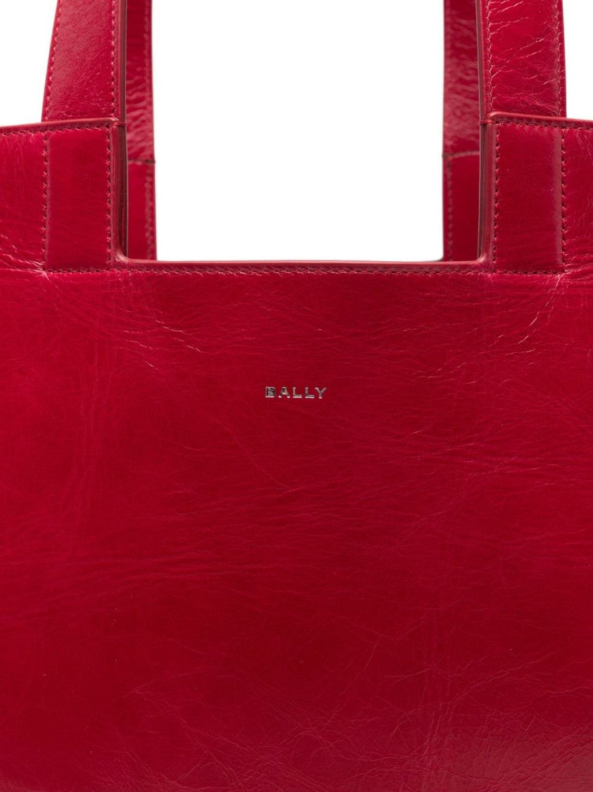 Bally Structured Red Leather Tote With Logo Detail