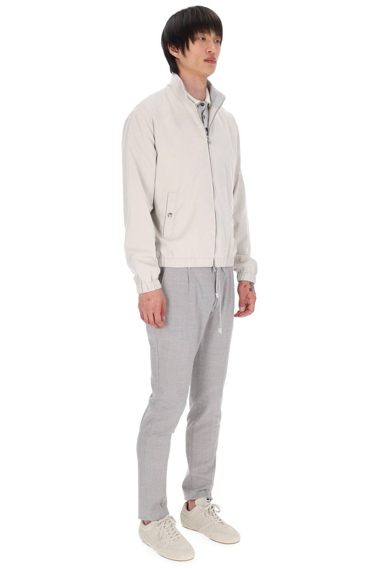 Eleventy Ivory Pure Silk Bomber Jacket