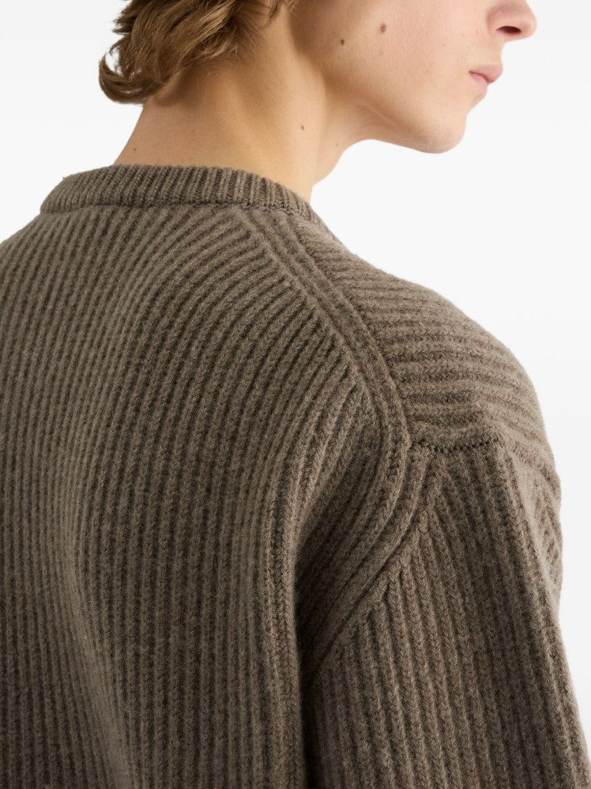 Jil Sander Grey Chunky Ribbed Knit Relaxed Sweater