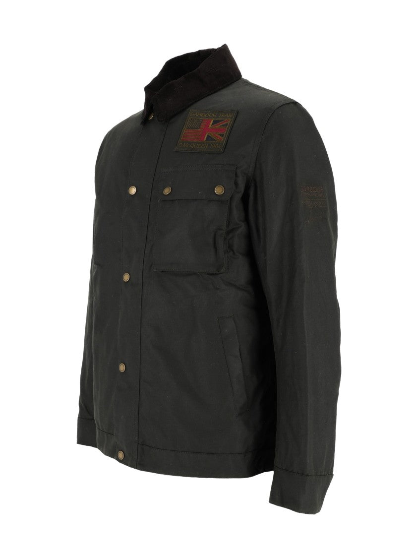 Barbour Waxed Cotton Jacket With High Collar And Structured Finish