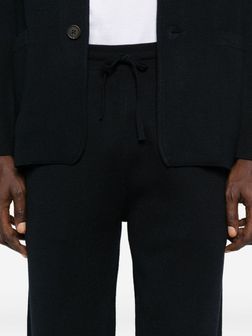 Emporio Armani Tapered Jogger Trousers In Midnight Blue Milano Knit
