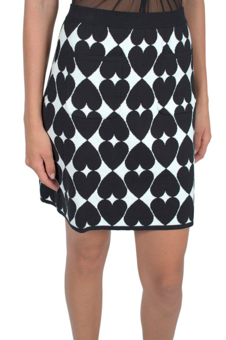 Moschino Black And White Heart-Print Cotton Pencil Skirt