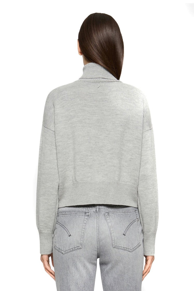 Dondup Cropped Grey Wool Sweater With High Neck