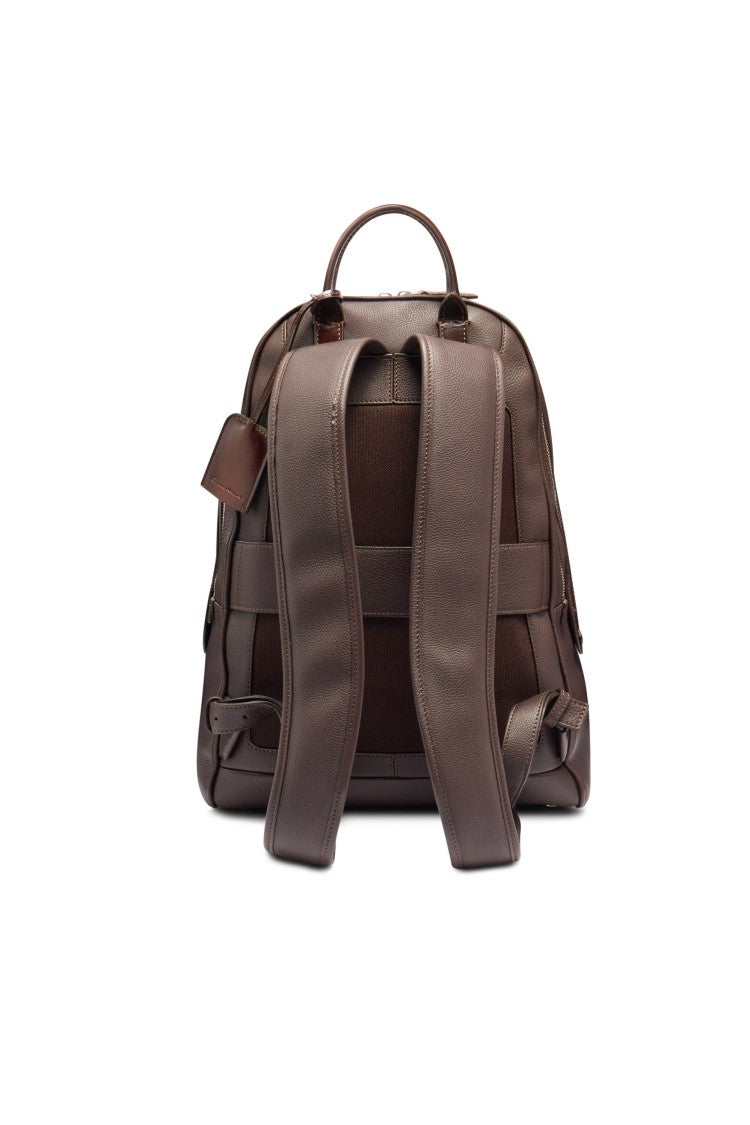 Santoni Artisanal Brown Leather Backpack With Dual Compartments
