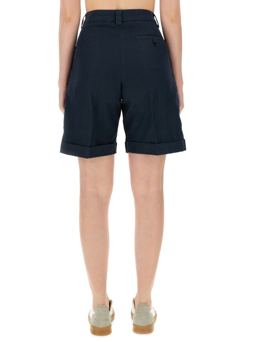 Aspesi Tailored High-Waisted Cotton-Linen Shorts With Pleated Front