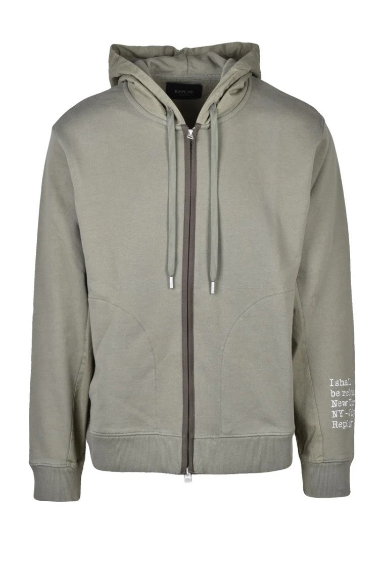Replay Sage Green Men Cotton Zip Hoodie