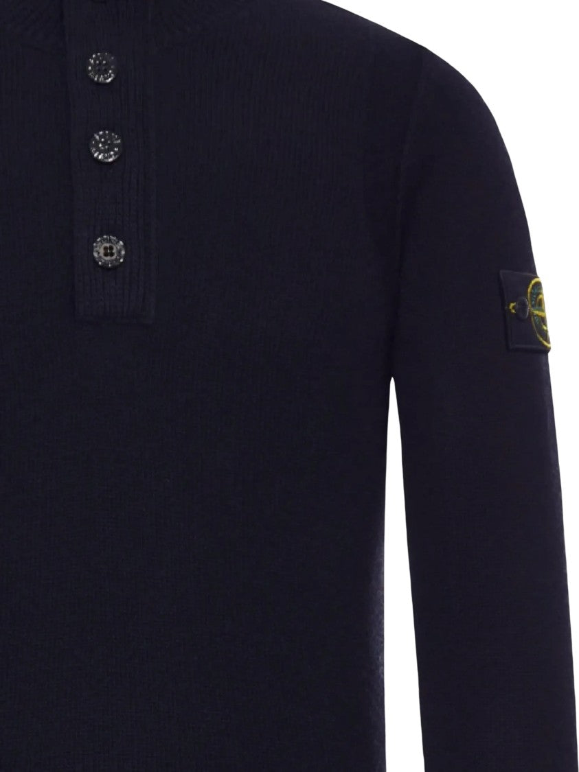 Stone Island High Collar Midnight Blue Wool Blend Sweater