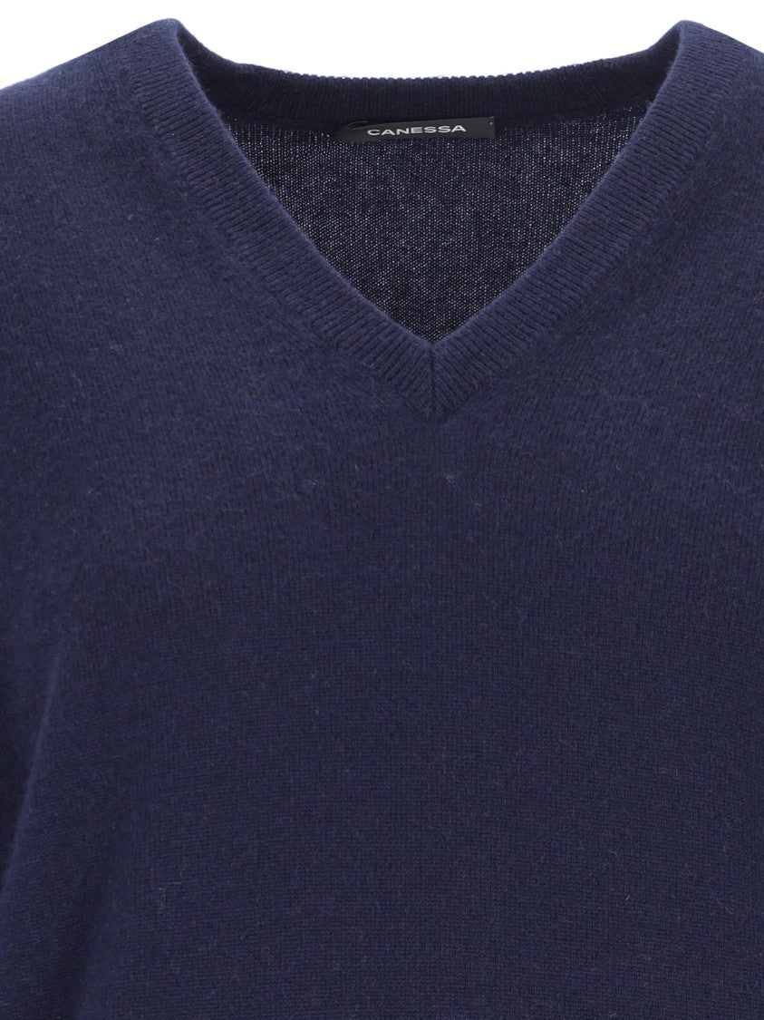 Canessa V-Neck Sweater In Blue Cashmere Navy