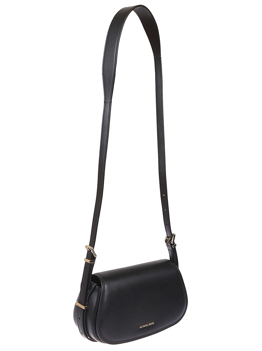 Michael Kors Lydia Curved Black Leather Shoulder Bag