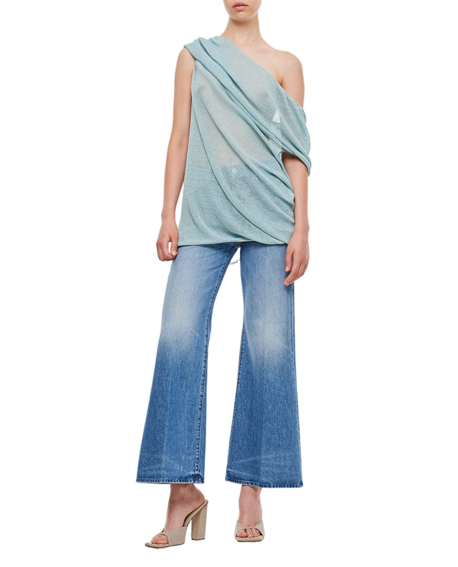 Vitelli Draped Neckline Sheer Linen Top With Asymmetrical Design