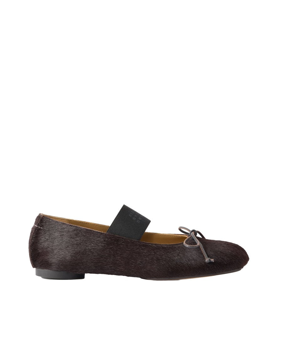 Mm6 By Maison Margiela Pony Hair Bow Elastic Strap Ballerina Flats