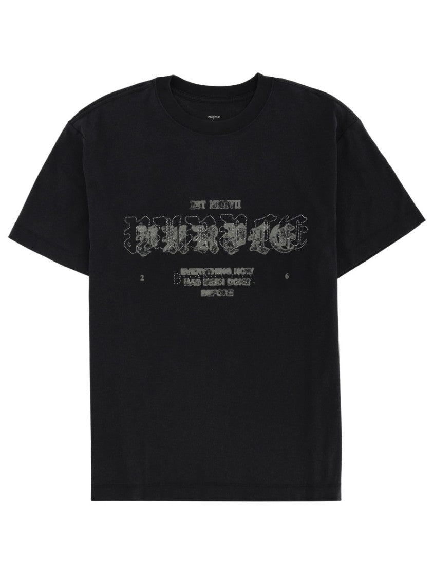 Purple Brand Black Short-Sleeve Distressed Logo T-Shirt