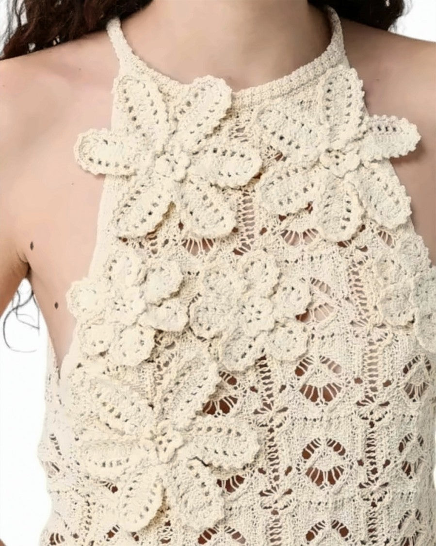 Pinko Nymphaea Cotton Crochet Fitted Top