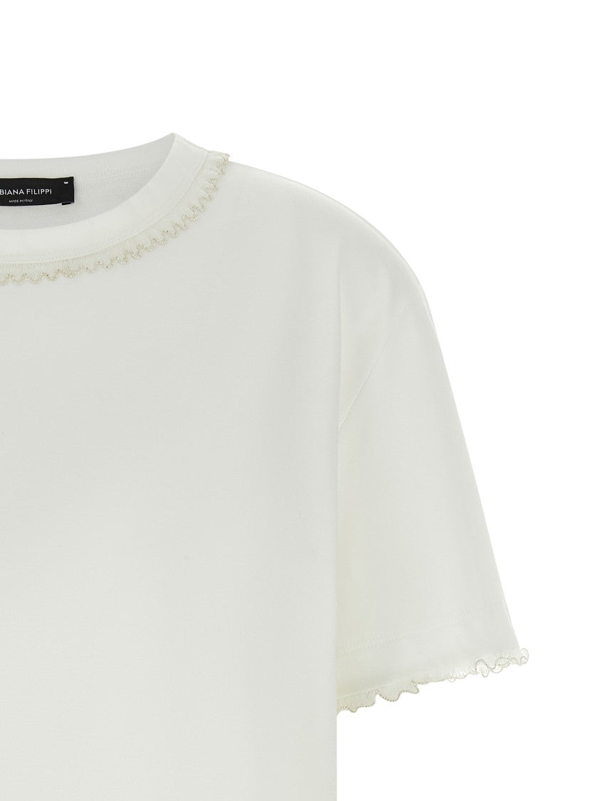 Fabiana Filippi Embellished Cotton Jersey T-Shirt With Beaded Embroidery